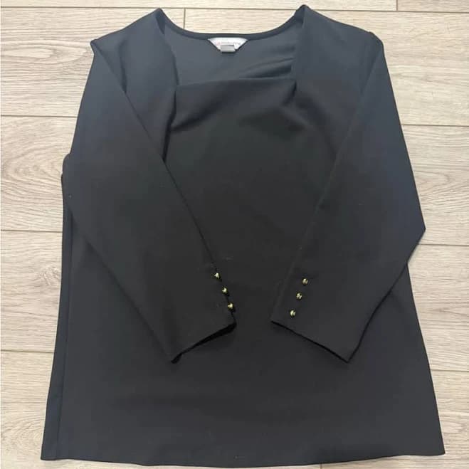 Liz Claiborne Tops | Black Long Sleeve Top With Gold Button Accents | Color: Black/Gold | Size: L | Extra_Elizabeth's Closet