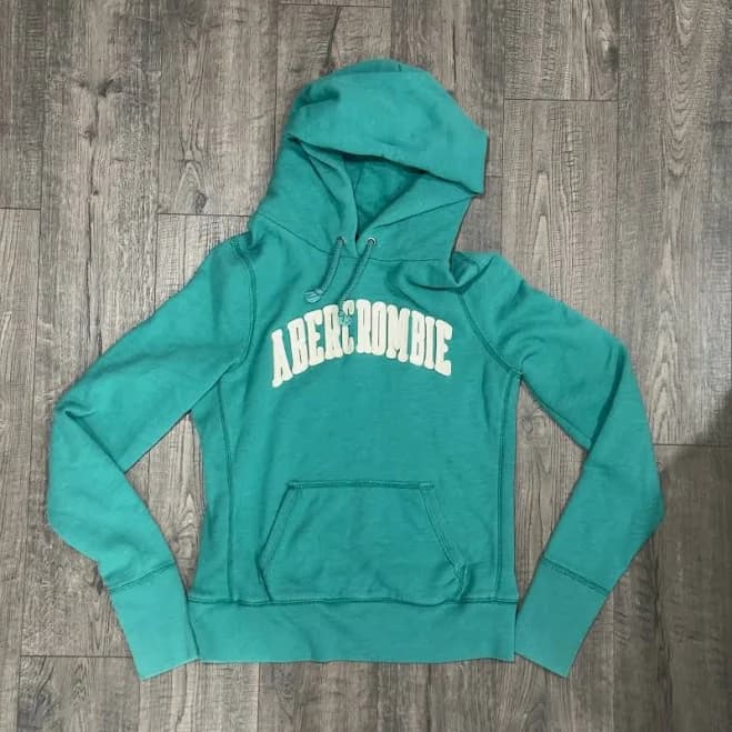 Abercrombie Fitch Hoodie Womens Small Teal Logo Fleece Pullover