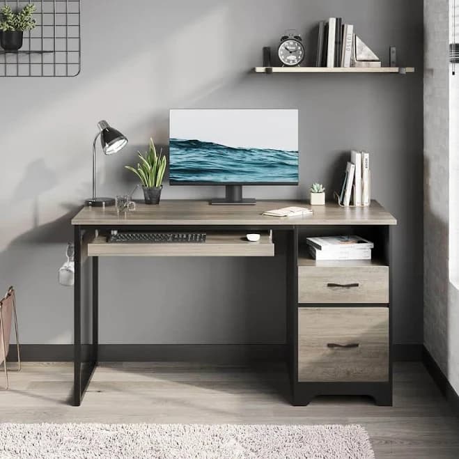 Bestier 48 Office Desk with Drawers Computer Writing Desk with Keyboard Tray & 2 Hooks for Home Office