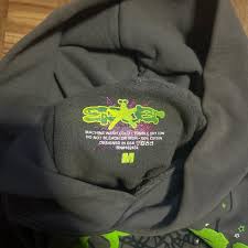 Sp5der Worldwide Web Grey/Green hoodie Gently used/... | Depop