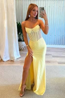 Aqua Mermaid Satin Beaded Long Prom Dress with Slit