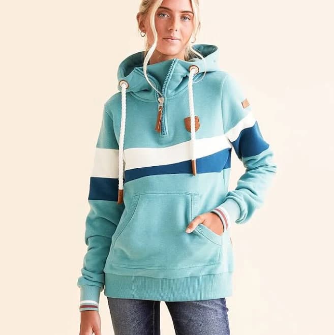 Wanakome Women's Cotton Auria Quarter Zip Hooded Sweatshirt
