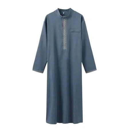 Siyudan Kaftan for Men Casual Long Sleeve Mens Tunic Embroidered Stand Collar Dress for Men Blue Kaftan, Men's, Size: Large