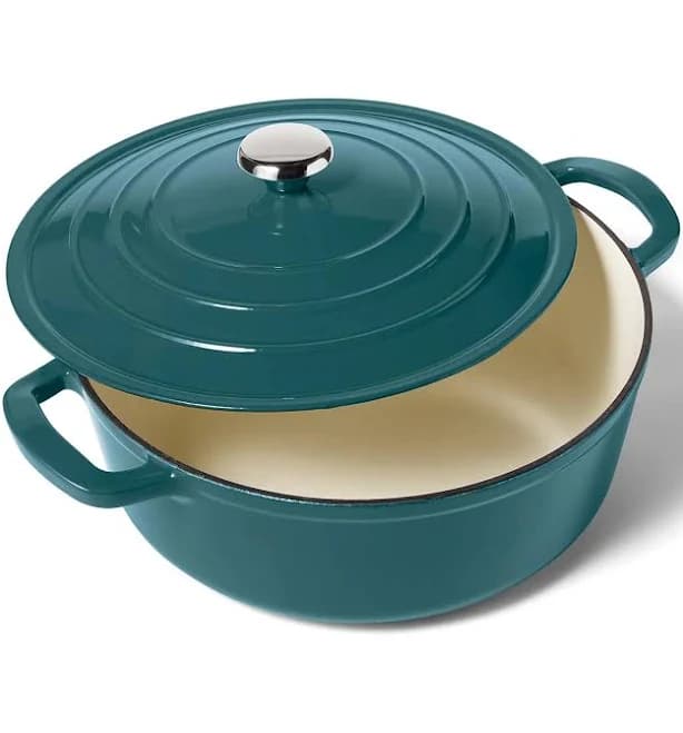 7 Quart Sur La Table Dark Teal Enameled Cast Iron Dutch Oven for Versatile Cooking