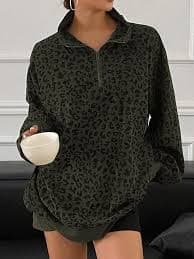 Amazon.com: SweatyRocks Women's Leopard Print Sweatshirt Quarter Zip Collar Long Sleeve Pullover Tops Army Green X-Small : Clothing, Shoes & Jewelry