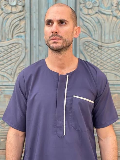 Navy Blue Men's Kaftan, Short sleeve Men's kaftan, Cotton men caftan, caftans for men, men clothing, gift for men, husband, gift for him