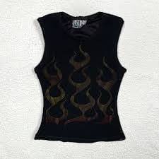Y2K Lip Service Flame Tank Top Fire Vintage Hot Topic Mall Goth Gothic Rave