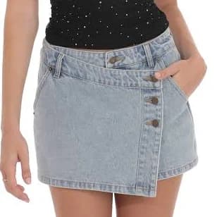 Overlap Button Denim Skirt