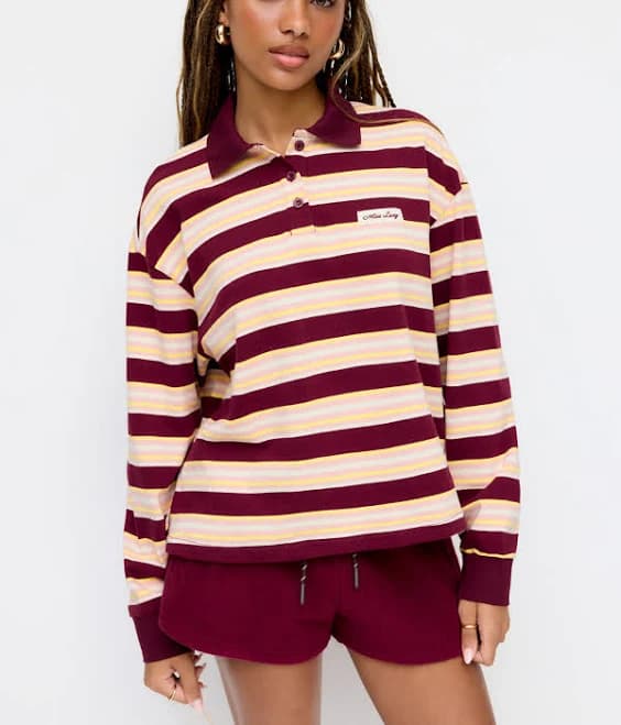 Cotton Stripe Polo Neck Sweatshirt