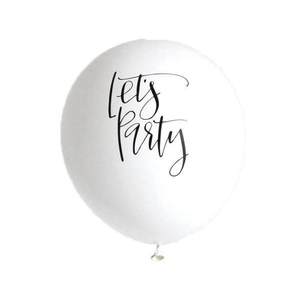 Set of 3 - White "Let's Party" Calligraphy Latex Boutique Printed Party Balloons