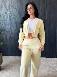 Vassilux Women's Butter Yellow Fleece V-Neck Jacket And Pants Set, Y2k Clothes ,Fall Clothes For Women,Streetwear | SHEIN USA