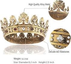 Baroque Royal Crown Men's Metal Prince Hair Crown Full Circle Birthday Party Hair Accessories For Cosplay Prom Pageant Quinceanera (Dark Gold With Champagne Stone) : Amazon.ae: Beauty