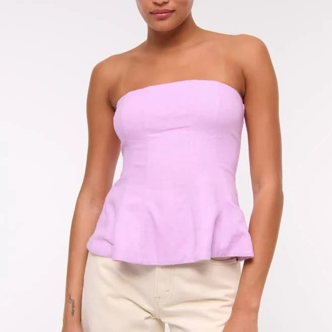 Abercrombie & Fitch Women's Linen-Blend Strapless Peplum Top