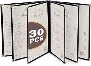 WeChef 30 Pack 8.5 x 11" Restaurant Menu Covers Book Style 6 Pages 12 Views PVC Transparent Menu Holders for Restaurant Cafe Hotel Bar Black