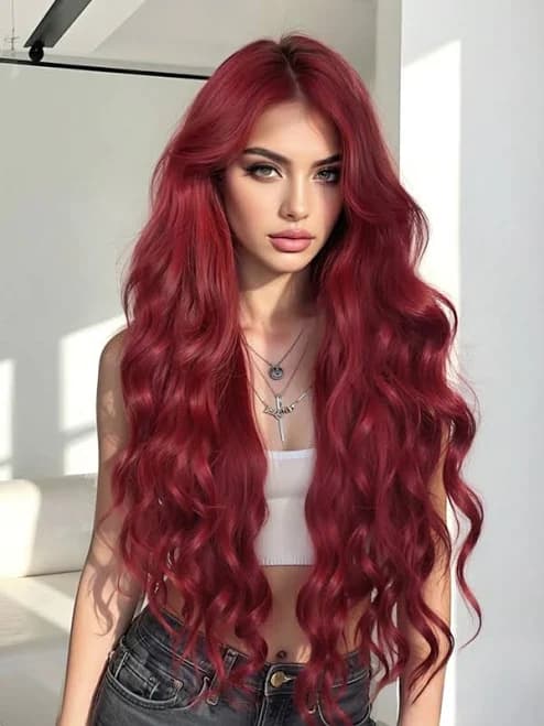 Women's and Girls' Wavy Synthetic Hair Wig with Bangs