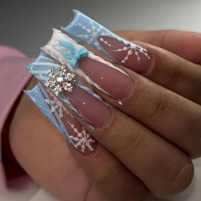 Holiday Winter Blue Christmas Sweater Press On Nails