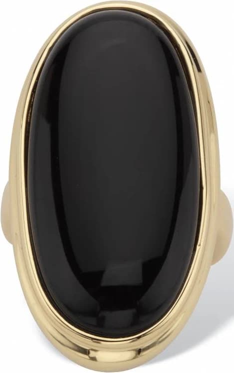 14K Yellow Gold-Plated Oval-Shaped Genuine Onyx Bezel Set Ring
