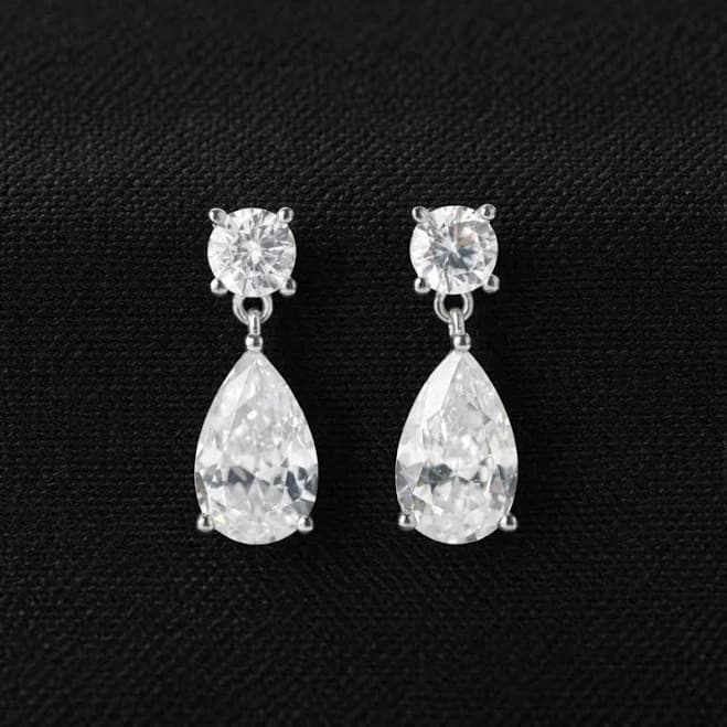 925 Sterling Silver Pear Drop Zircon Dangle Earrings