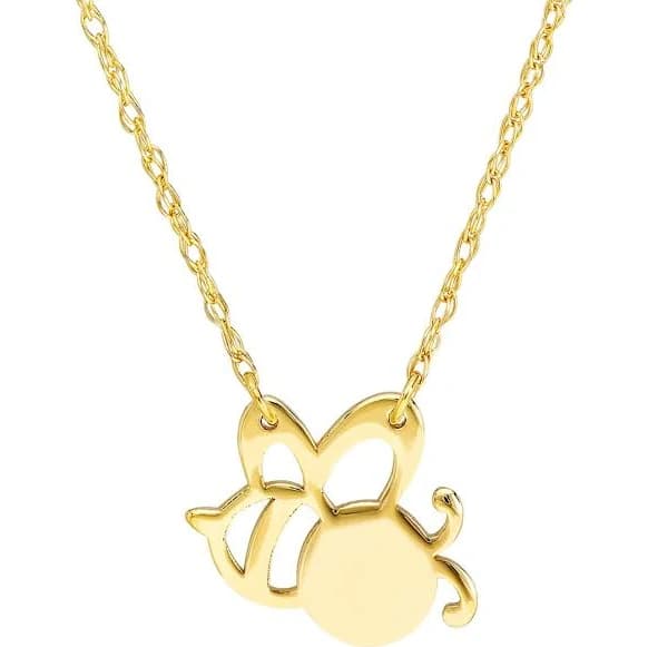14K Solid Gold Bee Pendant Necklace