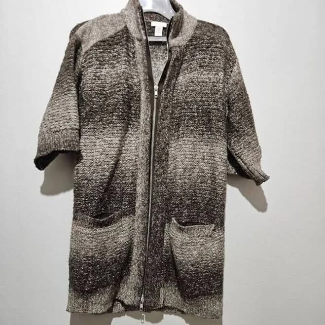 Chico's Brown Ombre Knit Sweater Cardigan Size 00 Mock Neck Short Sleeve Vest - Women | Color: Brown/Gray | Size: XXS
