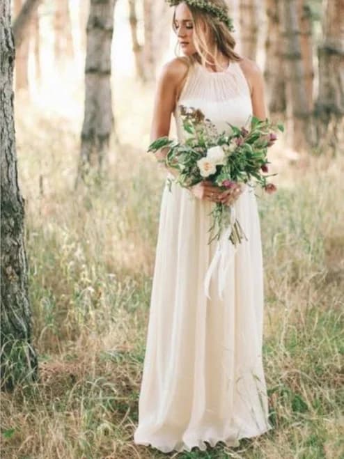 Elegant Bohemian Sleeveless Long A-Line Chiffon Wedding Dress