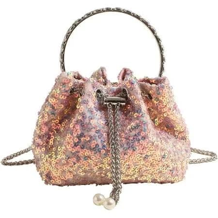 Women's Trendy Sequin Drawstring Bucket Bag