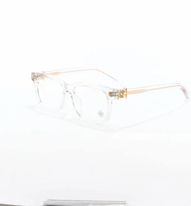 Clear Square Eyeglasses with Gold Cross Detail