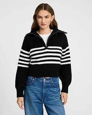 Express Women's Striped Quarter Zip Sweater