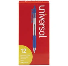 Enterprise Technology Solutions Comfort Grip Retractable Ballpoint Pen, 1Mm, Blue Ink, Clear Barrel, Dozen
