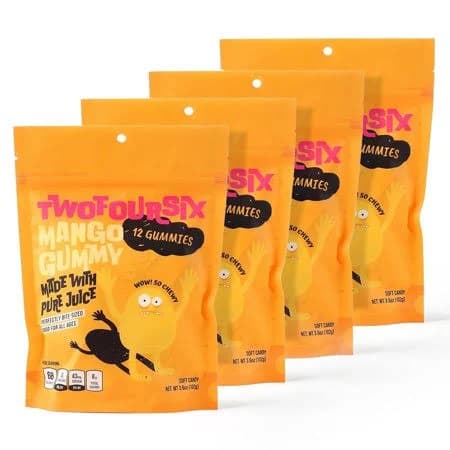 Twofoursix Mango Gummy Candy Soft, Chewy Mango Flavor Gummies (Pack of 4), Size: 14.57 oz, Orange