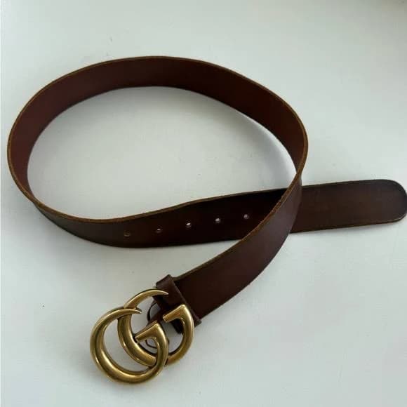 Gucci Dark Brown Belt with Gold Double G Buckle