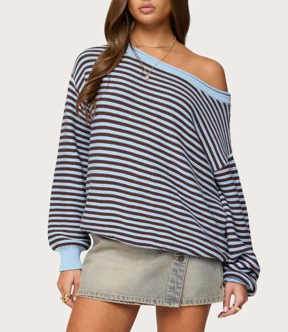 Averi Oversized Off Shoulder Striped Sweater