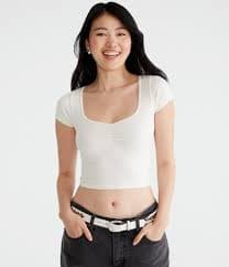 Buttery Soft Cropped Cinch-Front Tee