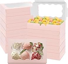 60Pcs 7 x 4 3/8 x 1½ Inch Cookie Boxes with Clear Window Small Pink Cookie Boxes Bakery Treat Boxes for Dessert, Donuts, Pie, Candy, Macaron