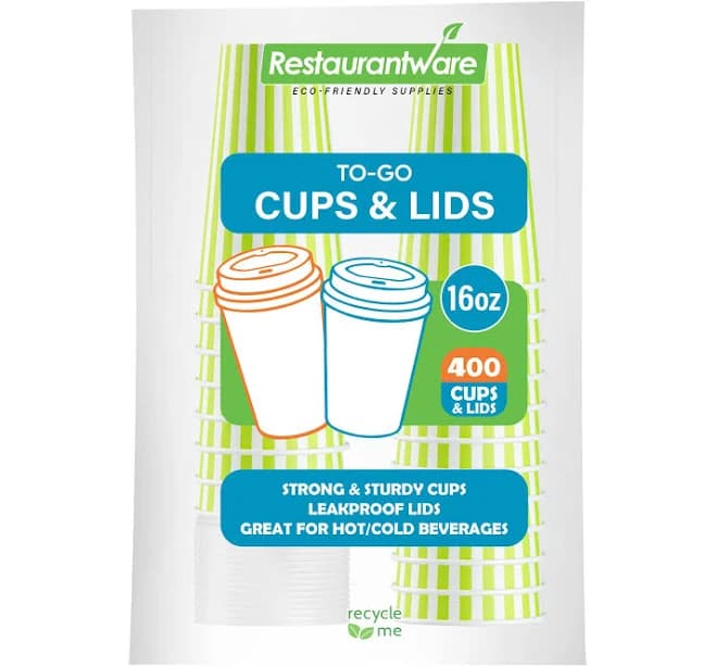 Restaurantware-16 Ounce Disposable Coffee Cups With Lids, 20 Hot Cups With Lids