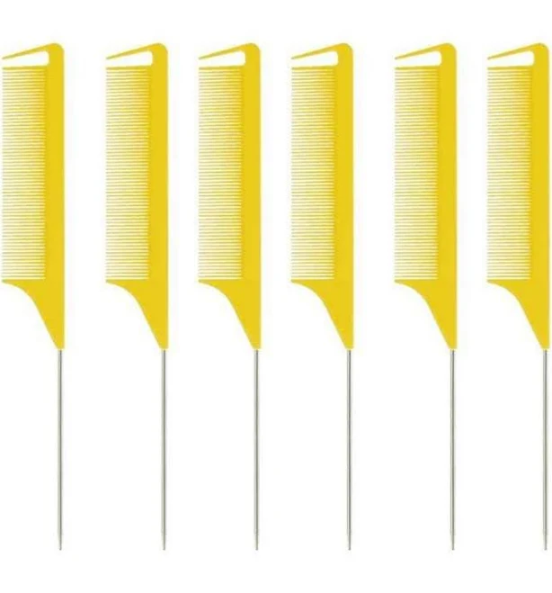 6 PC Yellow Rat Tail Styling Comb