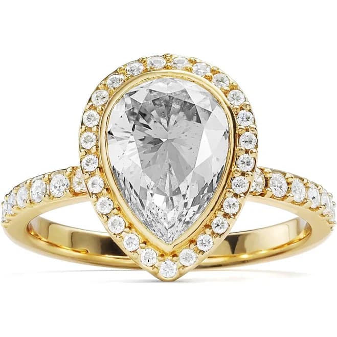 Halo Teardrop Statement Ring with Clear Crystals Plated Stilla Cocktail Solitaire Ring Swarovski Crystal Rings by MYJS