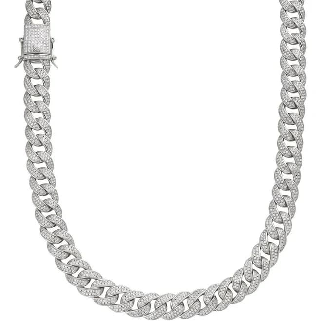 925 Silver Moissanite Flat Miami Cuban Link Chain Necklace
