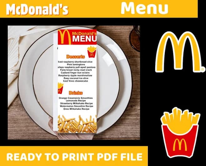 McDonalds Theme | Menu | Printable | Digital Instant Download | Editable | Party Template