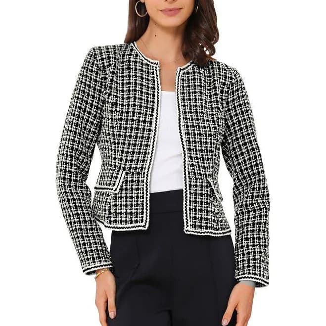 Plaid Tweed Cropped Blazer