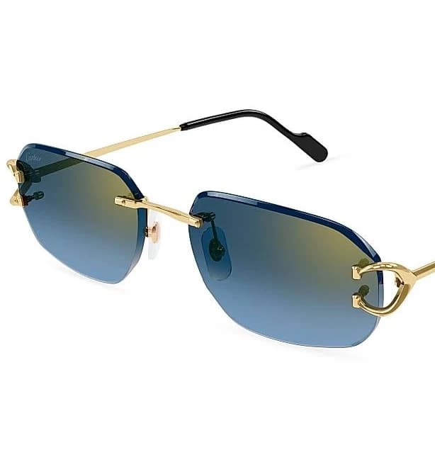 CARTIER Men's 24 Carat Gold Plated Rimless Rectangular Sunglasses