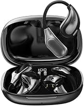 MSHUKCOE Open Ear Wireless Bluetooth Headphones, Sport Over Headset Built-in Mic, LED Display, Touch Control Earphones, IPX5 Waterproof for Sports Running Driving Cycling (Black)