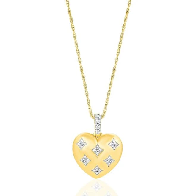 10K Yellow Gold 1/7 ct. Tw. Diamond Puffy Heart Pendant Necklace