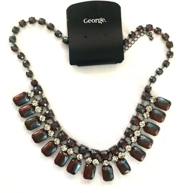 Nz1240 Designer Inspired Black Tone Metal Gemstone Choker Necklace