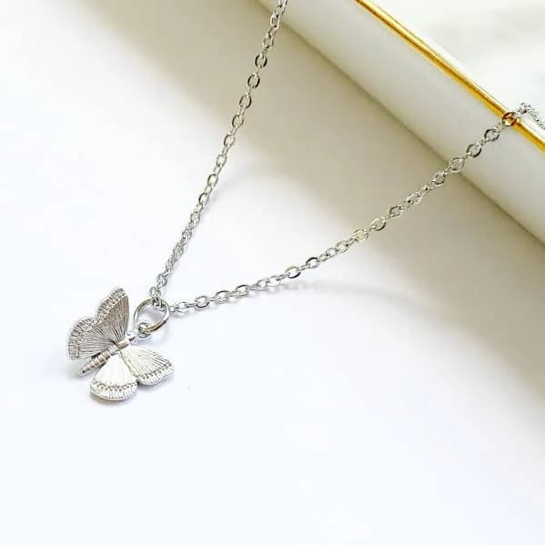 Delicate Silver Butterfly Pendant Necklace