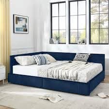 Noble House Farley Dark Blue Velvet Upholstered Queen Size Daybed with Storage Drawers, Tufted Bed Frame, Armrests 121574 - The Home Depot
