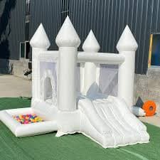 White Bounce House for Kids, Vinyl, Inflatable Castle with Slide & Ball Pit, 9x9x7ft with Air Blower - Walmart.com