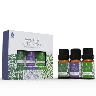 3 Pack 100% Pure Essential Oils Eucalyptus, Lavender & Tea Tree