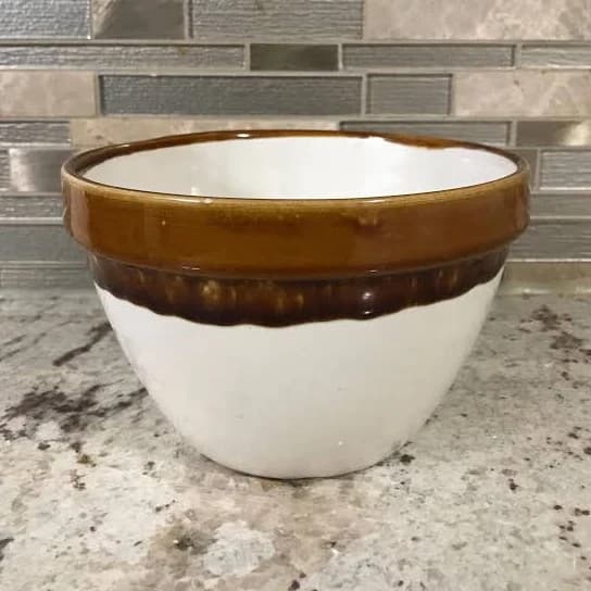 England TG Green LTD Beige Brown Rim Ceramic Decorative Mixing Serving Bowl (6 1/2 Inches W' X 4 Inches H')