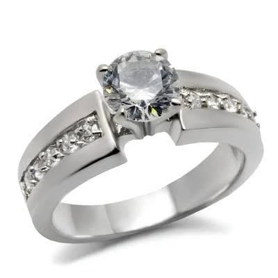 Slickblue Women's Pave Clear CZ Round Engagement Ring in Polished Silver